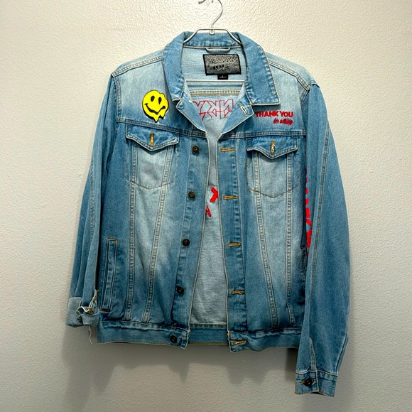 Thank You For Nothing Denim Trucker Jacket Mens Large - Picture 2 of 6